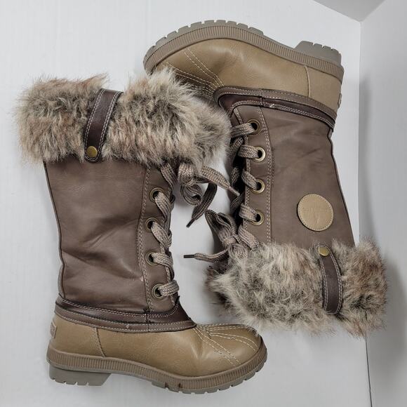 London Fog Melton 2 womens winter duck boots snow boots faux fur brown size 7 - Picture 3 of 14